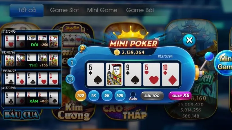 Luật đặt cược Minigame Mini Poker Hit club